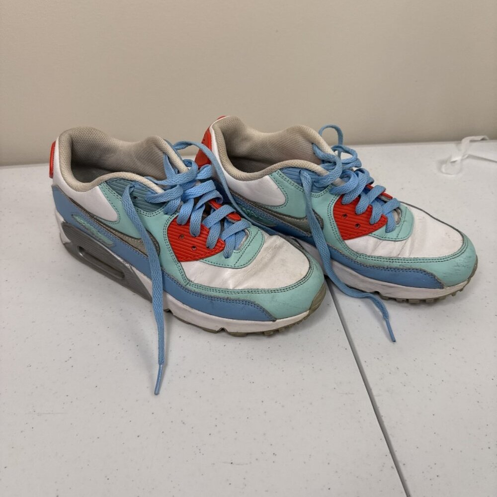 Nike Air Max 90 Shoes Youth Size 6Y White Blue Pink Silver Sneakers